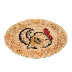 Caldor Inc Japan Thanksgiving Turkey Plate Embossed Grape Vine Floral Decor Oval